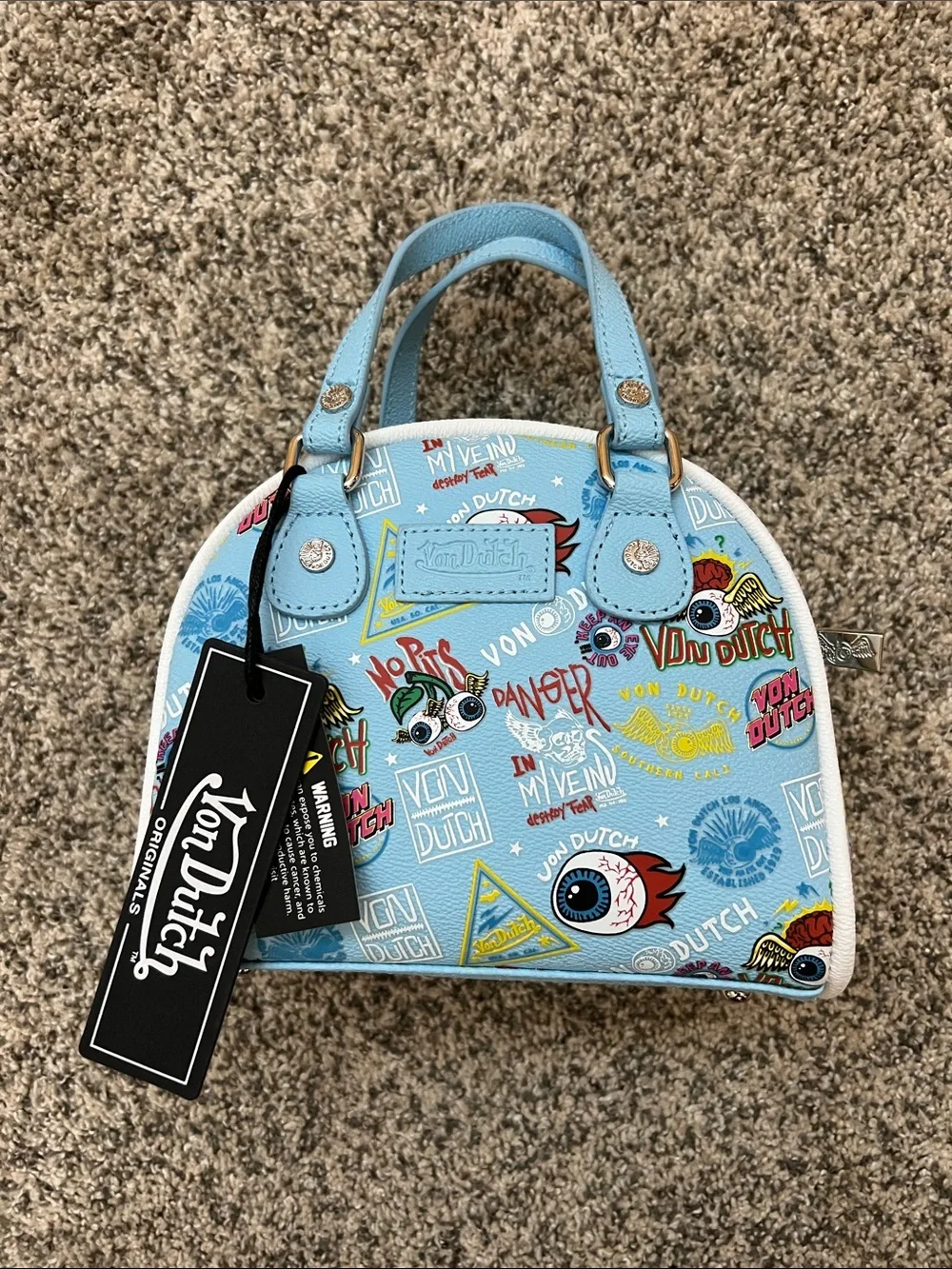 Von Dutch Light Blue Mini Logo Print Handbag for Kids